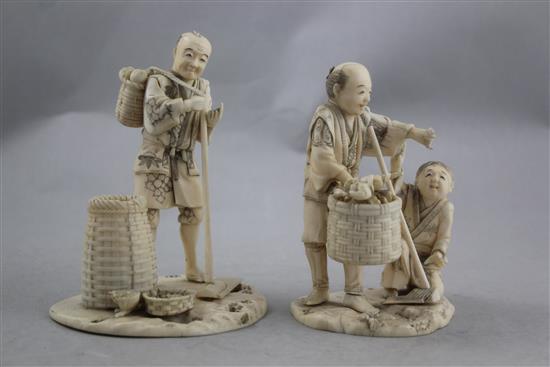 Two Japanese ivory sectional okimono, early 20th century, 12.5cm & 13.5cm